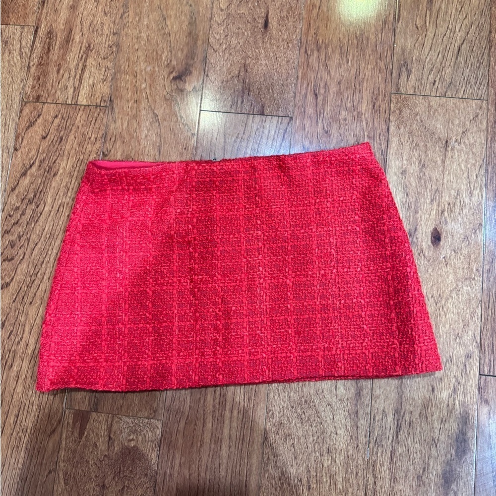 Alice + Olivia Red Tweed Mini Skirt Size 4